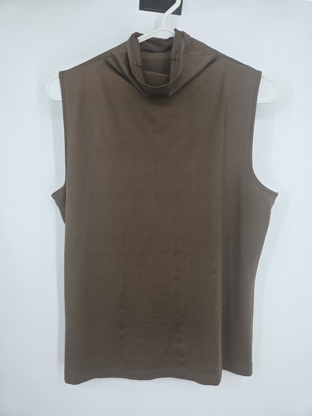 Linda Allard Ellen Tracy Brown Sleeveless Mock Neck Silk Top Medium (8744)